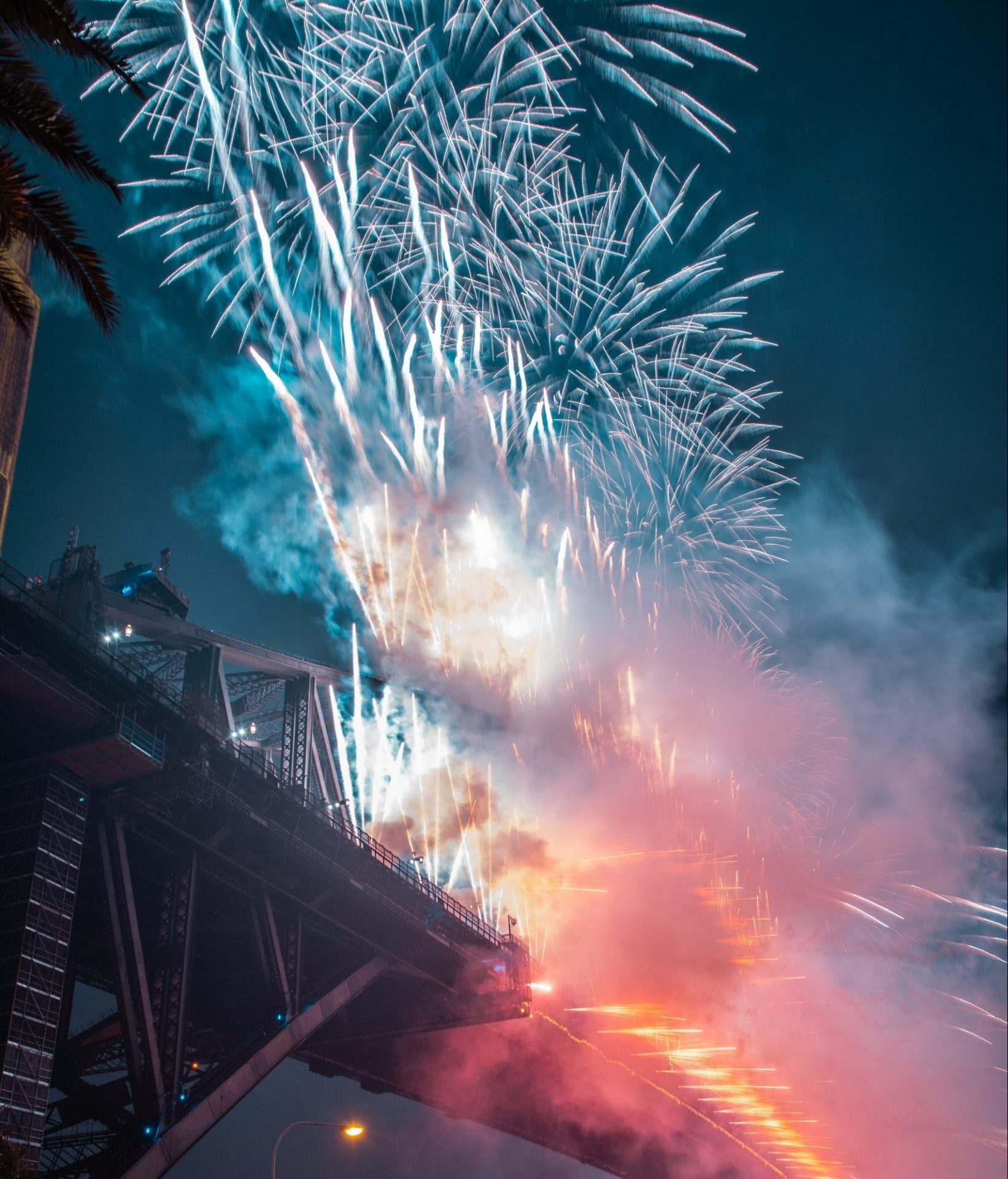 fireworks on bridge during night time